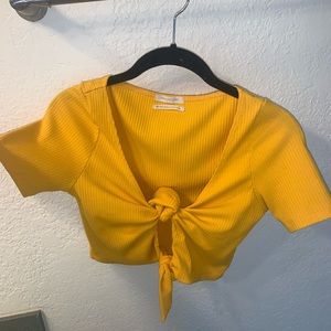 Yellow tie crop top